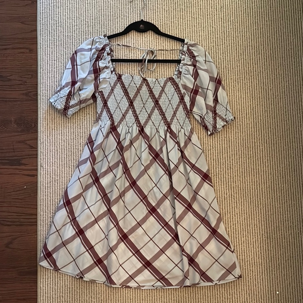 Hill House Athena White and Burgundy Plaid Dress